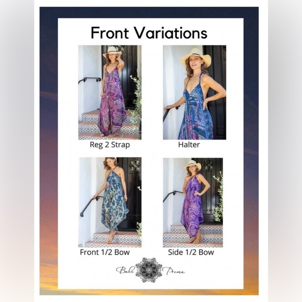 Bali Prema Gypsy Bohemian Wide Leg Blue Jumpsuit Size Medium - Picture 5 of 5